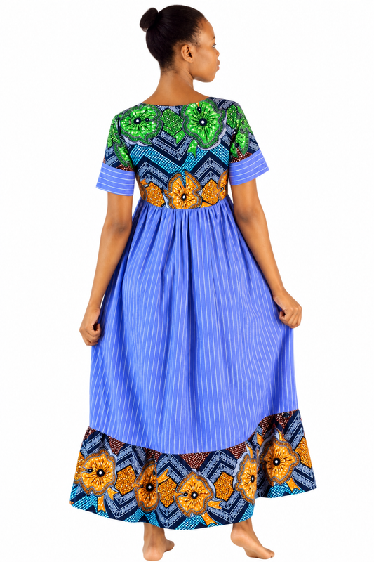 Nina African Print Maxi Dress – Navy