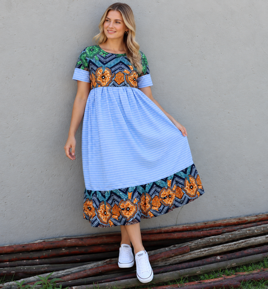Nina African Print Maxi Dress – Sky