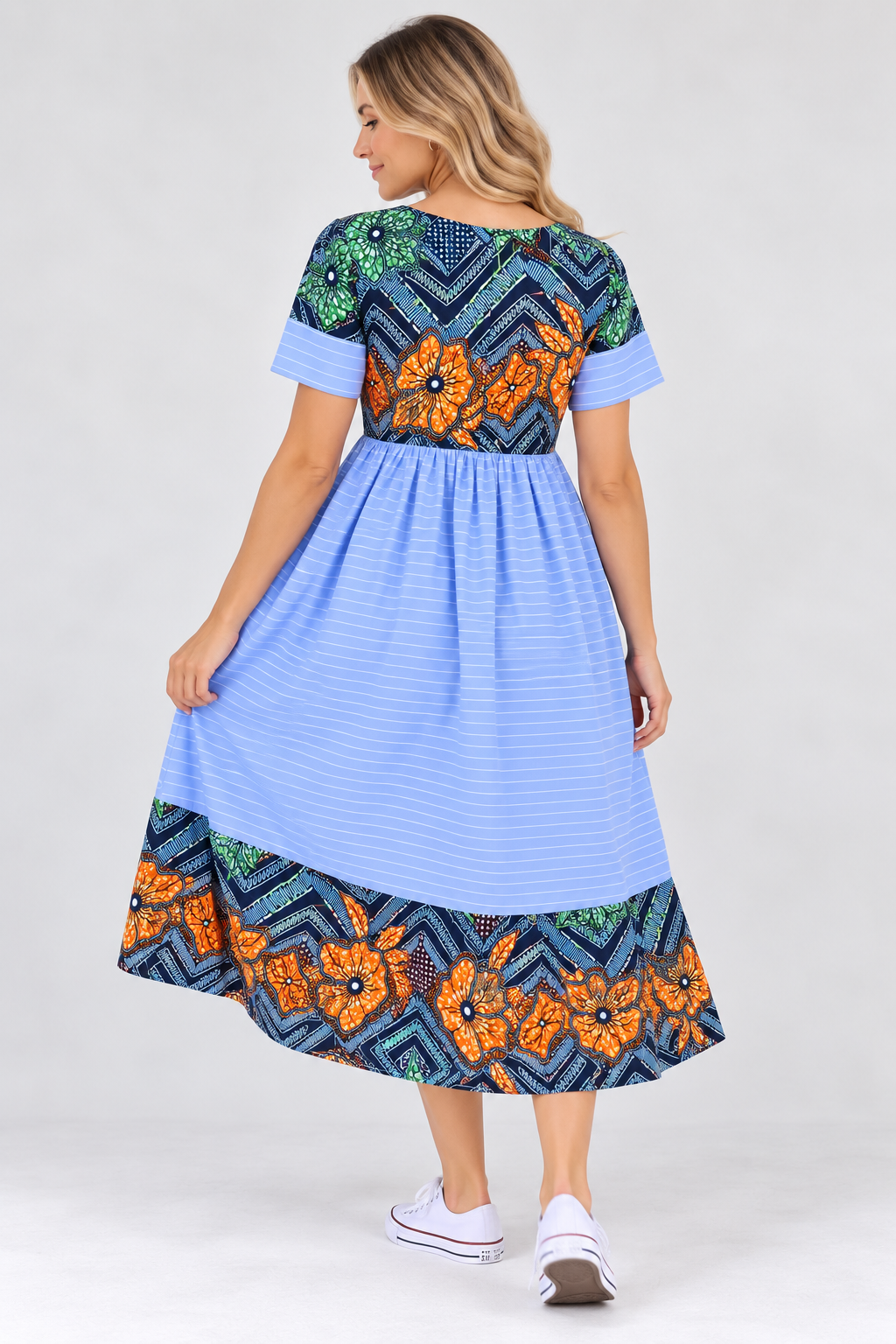 Nina African Print Maxi Dress – Sky