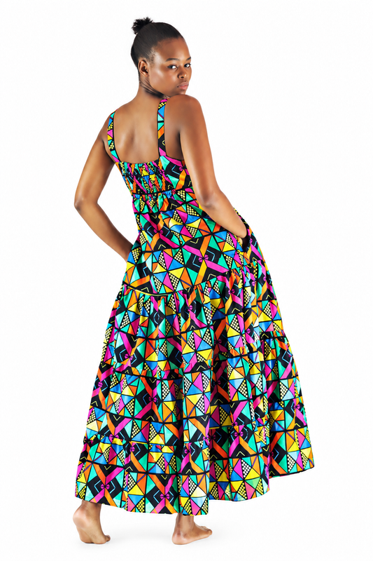 Adimu Multi-Colored African Print Maxi Dress