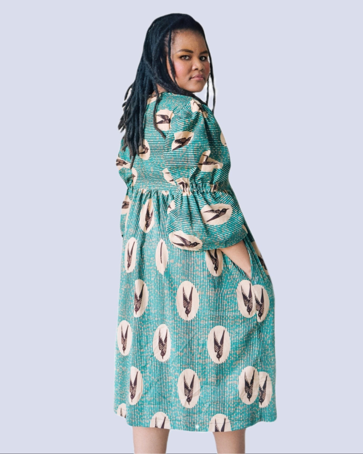 Tali Bird Print Cotton Midi Dress