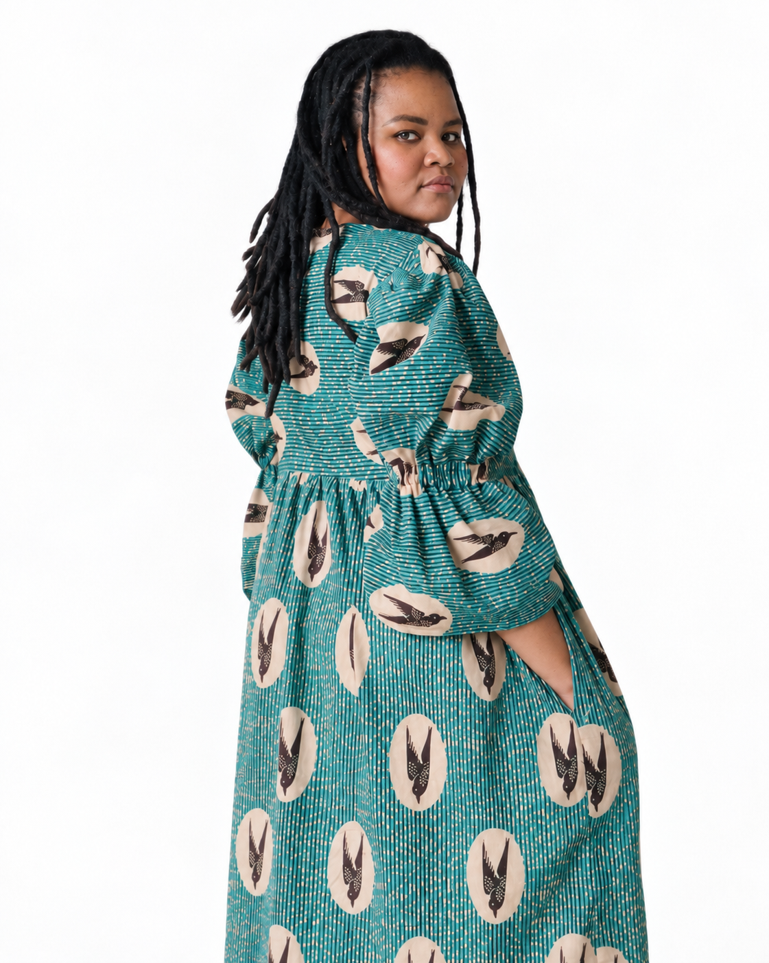 Tali Bird Print Cotton Midi Dress