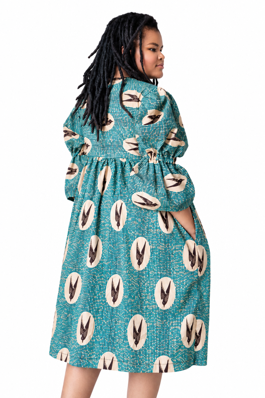Tali Bird Print Cotton Midi Dress