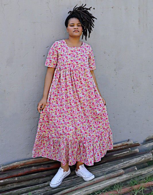 Pink Floral Print Dress